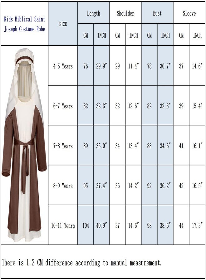 Irtysh Kids Biblical Saint Joseph Costume Jesus Robe Fancy Dress Sherherd Costume Staffs Headwrap Hat Waist Rope Set(Brown 140) - Image 5